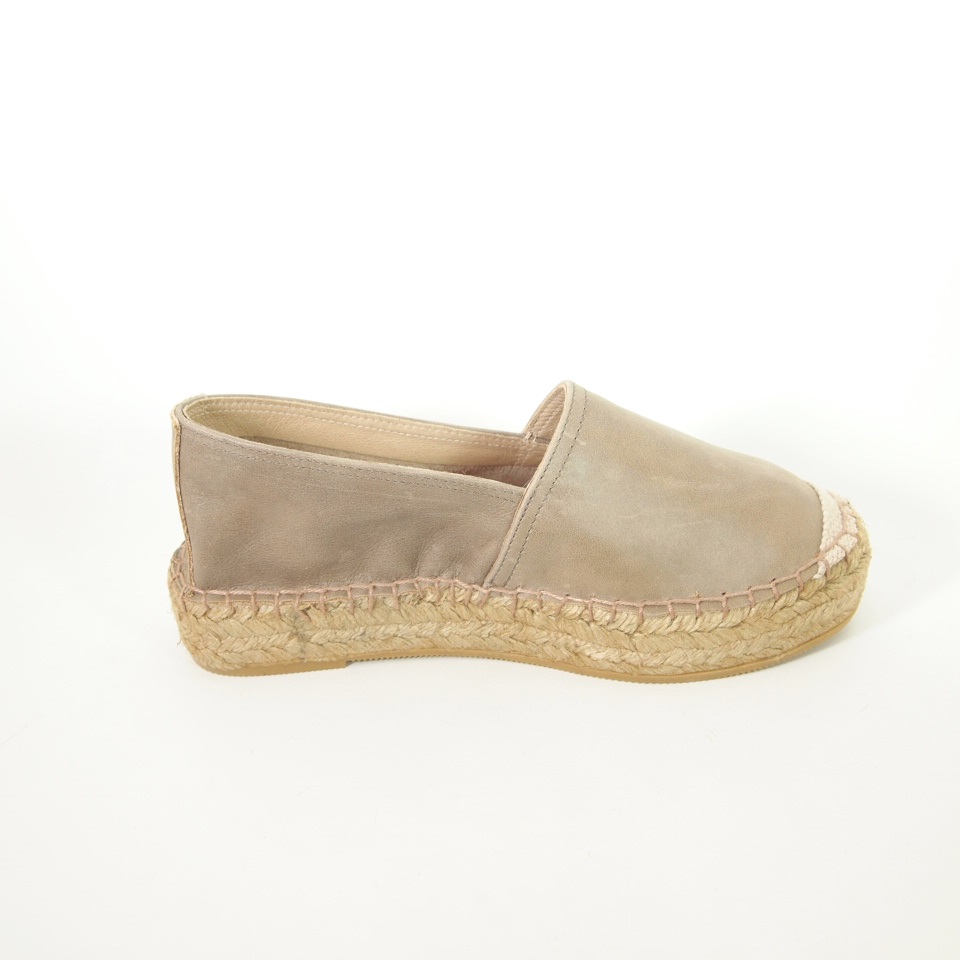 PASEART Taupe Leather Espadrille