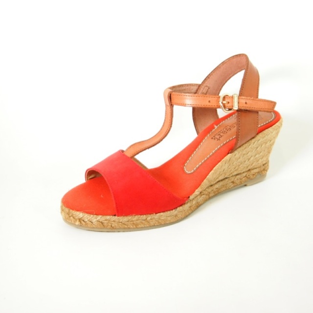PASEART Red Tan Leather Wedge Espadrille | SPANISH SHOP ONLINE