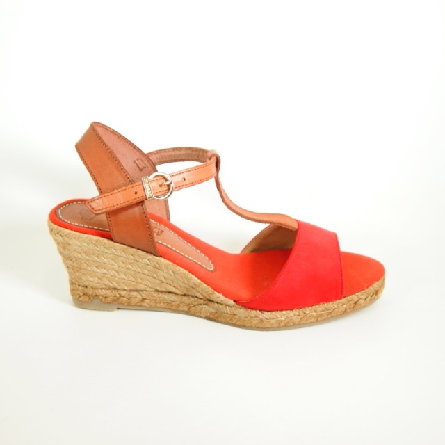 PASEART Red Tan Leather Wedge Espadrille | SPANISH SHOP ONLINE
